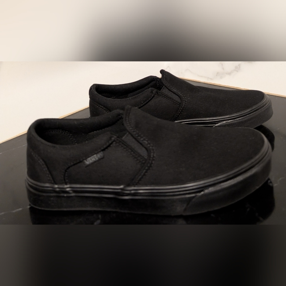 Vans® Asher Men's Black Slip-On Sneakers Size 7.5 Like New - Picture 5 of 10